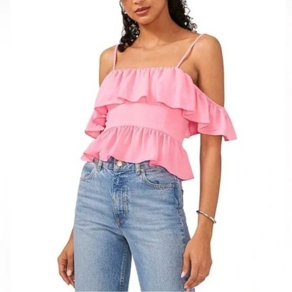 NWT 1. State Pink Ruffle Blouse‎ Size Large